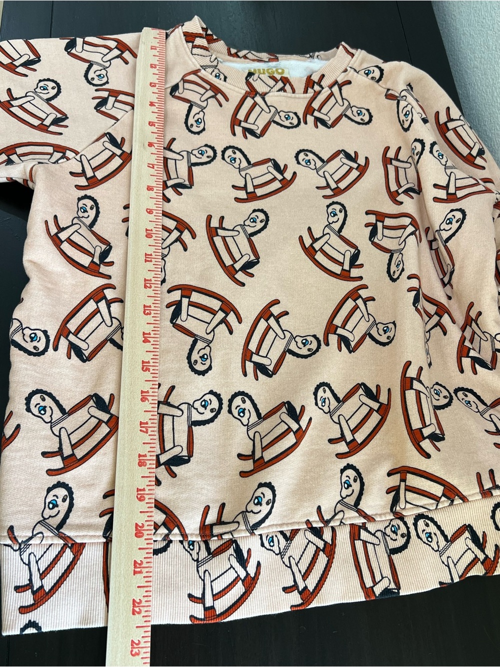 HUGO Loves TIKI Pink Crewneck Long Sleeve Top with Rocking Horse Print - Picture 5 of 6